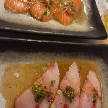Aburi Sushi - salmon crudo and yellowtail crudo -- A+!!! - Sushi Bars Near Me - Houston, Texas Aburi Sushi - salmon crudo and yellowtail crudo -- A+!!! - Sushi Bars Near Me - Houston, Texas