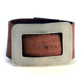 On U Jewelry - Hand-cut pilgrim style brushed nickel buckle on weathered natural leather cuff. - Jewelry Near Me - Richmond, Virginia On U Jewelry - Hand-cut pilgrim style brushed nickel buckle on weathered natural leather cuff. - Jewelry Near Me - Richmond, Virginia