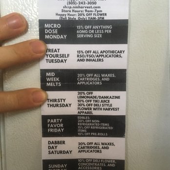 The Harvest Foundation - Happy Hour: 20% OFF FLOWER 11am-3pm Sunday Funday: 10% off deli flower, concentrates, and accessories 30% off with harvest gear. - Cannabis Clinics Near Me - Albuquerque, New Mexico