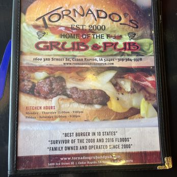 Tornado's Grub and Pub - Menu - American Near Me - Cedar Rapids, Iowa