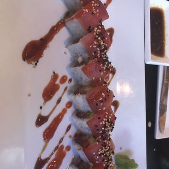 Quarterdeck Restaurants - Red Dragon Roll (I think) it was one of their specialty $24 rolls. Pretty . - American Near Me - Davie, Florida