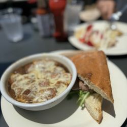 French onion soup and Florentine Steak Sandwich