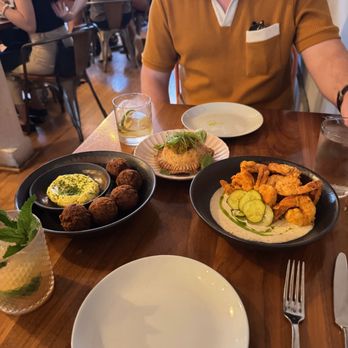 Alewife - From left to right: crab hush puppies, tomato hand pie (special for the day), Nashville hot shrimp (a MUST order) - Seafood Near Me - Richmond, Virginia