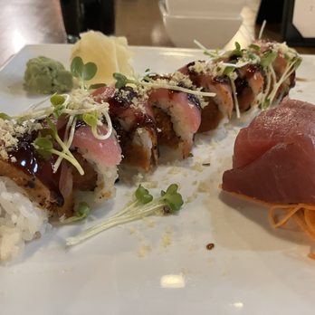 One Sushi - Tuna over the moon roll and tuna maguro sashimi - Sushi Bars Near Me - Sandy Springs, Georgia