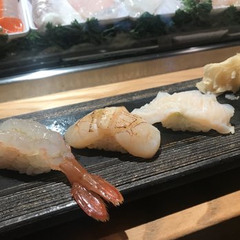 Sushi Kashiba - (left to right) Sweet shrimp, Hokkaido Scallop and Geoduck - Japanese Near Me - Seattle, Washington