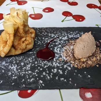 Bistrot et Chocolat - Chocolate Mousse Crepe with a Raspberry jam, more chocolate mousse, and chopped nuts. - Breakfast & Brunch Near Me - Strasbourg, 67 Bistrot et Chocolat - Chocolate Mousse Crepe with a Raspberry jam, more chocolate mousse, and chopped nuts. - Breakfast & Brunch Near Me - Strasbourg, 67