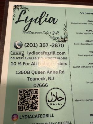Menu photo 1 Lydia Mediterranean Cafe and Grill Teaneck, NJ Menu photo 1 Lydia Mediterranean Cafe and Grill Teaneck, NJ