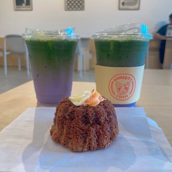 Homeboy Coffee - Ube matcha latte and carrot bundt cake - Coffee & Tea Near Me - Artesia, California