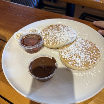 Basecamp Burger Joint - Pancake - I was with kid and there was no kids menu but they offered making side pancakes with Nutella :) - Burgers Near Me - Harrison Hot Springs, British Columbia