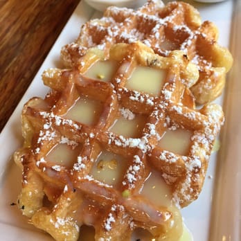 Chambar - belgian wafflew/white chocolate pistachio sauce... so delicious - Belgian Near Me - Vancouver, British Columbia