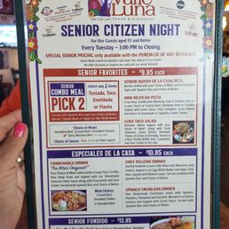 Senior menu offered on Tuesdays. Great Prices, Great Food. Senior menu offered on Tuesdays. Great Prices, Great Food.