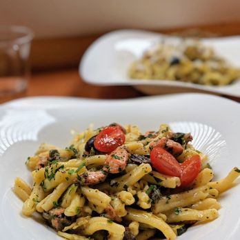 Pasta Casalinga - From the sea: salmon, capers, olives - Italian Near Me - Seattle, Washington Pasta Casalinga - From the sea: salmon, capers, olives - Italian Near Me - Seattle, Washington