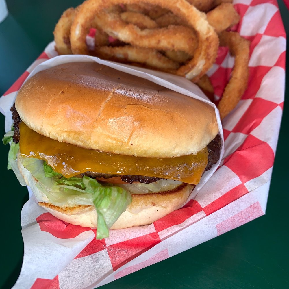 Dairy Palace - 1/3 lb cheese burger with onion rings - Burgers Near Me - Canton, Texas Dairy Palace - 1/3 lb cheese burger with onion rings - Burgers Near Me - Canton, Texas