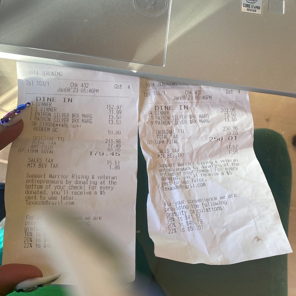 Texas de Brazil - Receipt - Brazilian Near Me - Dallas, Texas Texas de Brazil - Receipt - Brazilian Near Me - Dallas, Texas
