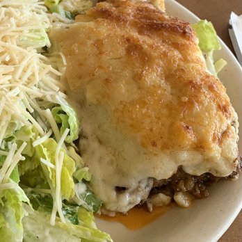Aladdin's Natural Eatery - Moussaka with a side Caesar salad - Greek Near Me - Pittsford, New York Aladdin's Natural Eatery - Moussaka with a side Caesar salad - Greek Near Me - Pittsford, New York
