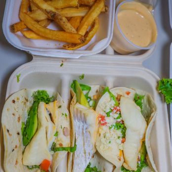 Welly's Restaurant - Fish tacos with broiled haddock (comes with spicy mayo on the side) and fries to the side - American Near Me - Marlborough, Massachusetts Welly's Restaurant - Fish tacos with broiled haddock (comes with spicy mayo on the side) and fries to the side - American Near Me - Marlborough, Massachusetts