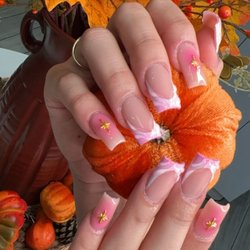 Finesse Nails and Spa - Full set of acrylic with French tip, airbrushed ombré and 3D design