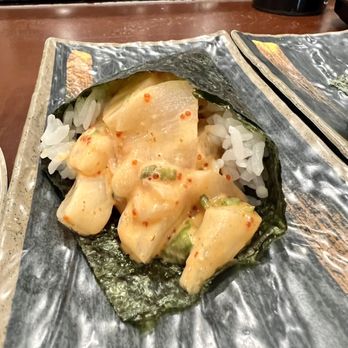 Komachi Sushi - Spicy scallop hand roll - Japanese Near Me - Lodi, California Komachi Sushi - Spicy scallop hand roll - Japanese Near Me - Lodi, California