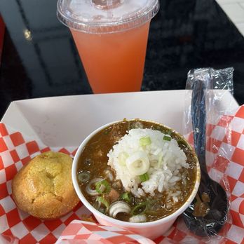 Jackie’s Place - seafood gumbo comes with cornbread - Soul Food Near Me - San Jose, California