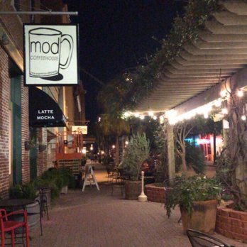 MOD Coffeehouse - Outdoor seating & lights. Some light construction being done when this photo was taken. - Coffee & Tea Near Me - Galveston, Texas