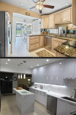 Photo of HN Kitchens By Design - Fort Lauderdale, FL, US. Miller Kitchen.  Total Remodel and Design.  New Cabinets, New 
Quartz countertops, New lighting.