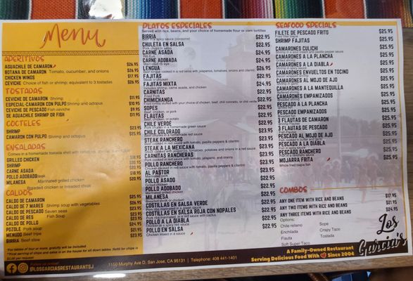 Menu photo 1 Los Garcias Restaurant San Jose, CA Menu photo 1 Los Garcias Restaurant San Jose, CA