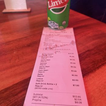 That Indian Place - Limca & the bill (which by the way...worth every single penny) - Indian Near Me - Koloa, Hawaii