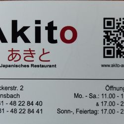 Akito - Business card with their QR-code menu
