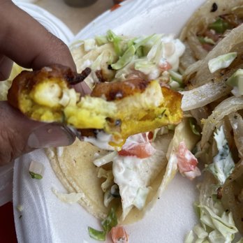 Taco Kings - Fish , but very little fish ; it's more like a vegan taco with all the breading! But it did taste good! - Mexican Near Me - Azusa, California Taco Kings - Fish , but very little fish ; it's more like a vegan taco with all the breading! But it did taste good! - Mexican Near Me - Azusa, California
