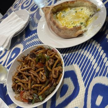 Silkroad Uzbek Cuisine - Spicy fried Lagman and khachapuri - Uzbek Near Me - Cary, North Carolina