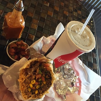 Oahu Mexican Grill - Grilled steak burrito with the chips and a drink! - Tex-Mex Near Me - Honolulu, Hawaii