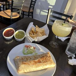 Green chili burrito and a regular margarita