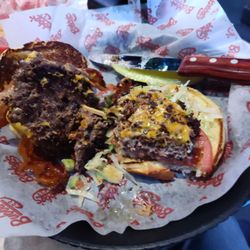 BJ's Restaurant & Brewhouse - Guacamole and bacon cheese burger yum!