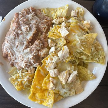 Carolyn's Cafe - Spicy Green Chilaquiles, add on refried beans and grilled chicken - Breakfast & Brunch Near Me - Redlands, California