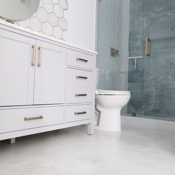 Luzaj Tile - Master bathroom - 3 very large and heavy pieces of tile for the floor - General Contractors Near Me - San Diego, California Luzaj Tile - Master bathroom - 3 very large and heavy pieces of tile for the floor - General Contractors Near Me - San Diego, California