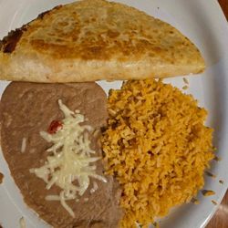 Frida's Mexican Grill - Chicken Quesadilla with rice and beans