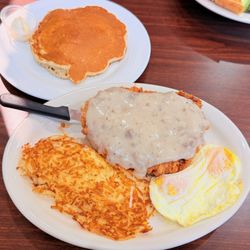 Harvest Cafe - Country Fried (Pork) Steak with Eggs and Pancake (This is Massive)