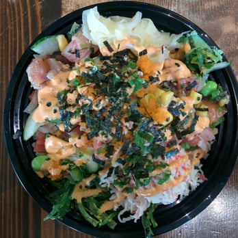 Poke Salad Bar - Yum. Medium bowl (3 fish choices) w/ everything for toppings. - Poke Near Me - Pasadena, California