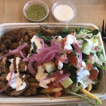 The Kebab Shop - The box with fries, carved chicken, and pickled red onion - $9 - Mediterranean Near Me - Austin, Texas The Kebab Shop - The box with fries, carved chicken, and pickled red onion - $9 - Mediterranean Near Me - Austin, Texas