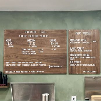 Madison Fare - Menu - Ice Cream & Frozen Yogurt Near Me - New York, New York
