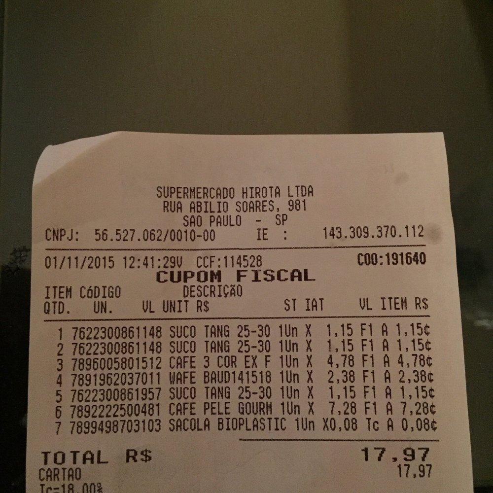 Hirota Supermercados - A receipt of what I bought just to show the prices. - Grocery Near Me - São Paulo, SP