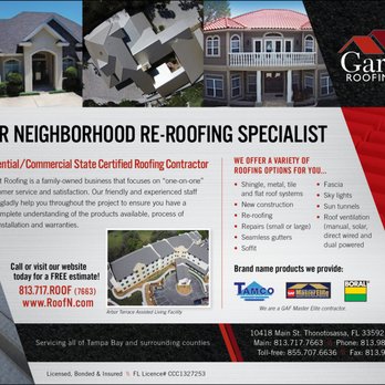 Garrett Roofing and Construction - a flyer for a roofing company - Roofing Near Me - Thonotosassa, Florida Garrett Roofing and Construction - a flyer for a roofing company - Roofing Near Me - Thonotosassa, Florida