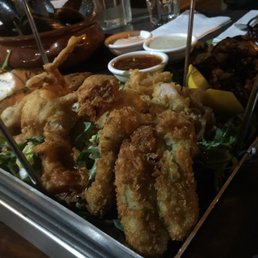 Bottom, fried portion, of the seafood platter