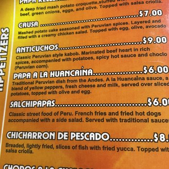 El Tesoro del Inca - Appetizer menu. I failed to get the rest of the menu. - Peruvian Near Me - Irving, Texas