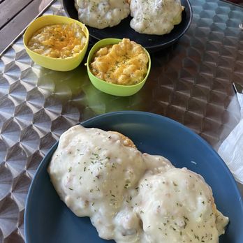 Sugar and Crumbs - Double Bacon Sausage Gravy Biscuits Gouda Cheese Grits hash brown casserole - Breakfast & Brunch Near Me - Eureka Springs, Arkansas Sugar and Crumbs - Double Bacon Sausage Gravy Biscuits Gouda Cheese Grits hash brown casserole - Breakfast & Brunch Near Me - Eureka Springs, Arkansas