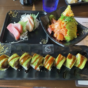 East Blue Sushi - Tuna and Yellowtail Sashimi order; Poke salad & Green Dragon Roll - Sushi Bars Near Me - San Antonio, Texas East Blue Sushi - Tuna and Yellowtail Sashimi order; Poke salad & Green Dragon Roll - Sushi Bars Near Me - San Antonio, Texas