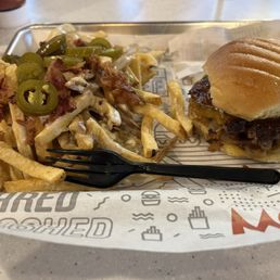 Cheddar Bacon BBQ Burger & Loaded Fries Cheddar Bacon BBQ Burger & Loaded Fries
