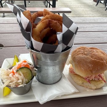 Perry's Lobster Shack - Lobster roll dinner - substituted onion rings for the chips. - Seafood Near Me - Surry, Maine