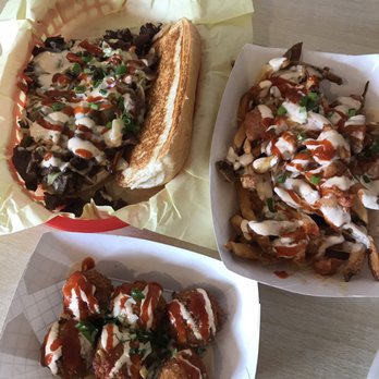 Bumblebees BBQ and Grill - Bul-Gogi Gogi Beef sandwich, k-pop fries with chicken, and curry rice balls. - New American Near Me - Midvale, Utah Bumblebees BBQ and Grill - Bul-Gogi Gogi Beef sandwich, k-pop fries with chicken, and curry rice balls. - New American Near Me - Midvale, Utah