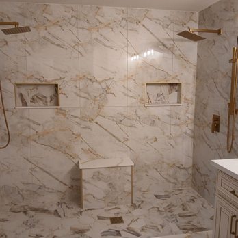 Flooring City - Marble shower, niches, and double shower with sprayer. - Flooring Near Me - Pearland, Texas Flooring City - Marble shower, niches, and double shower with sprayer. - Flooring Near Me - Pearland, Texas